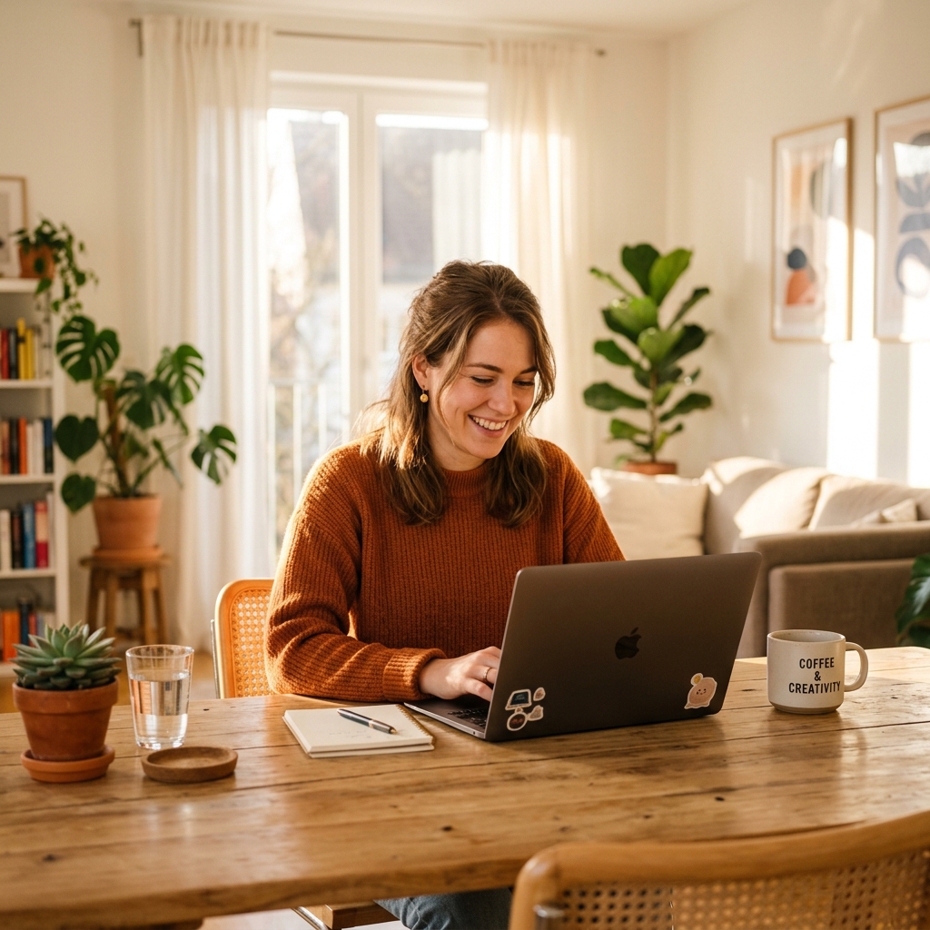 Mulher trabalhando em um notebook moderno